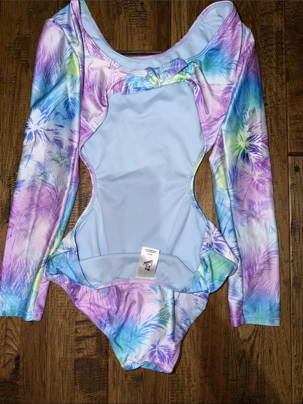 Pastel Palm Print Long sleeve art class swimsuit